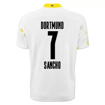 Kinder Fußball Jadon Sancho #7 Ausweichtrikot Weiß Gelb Trikot 2020/21 Hemd