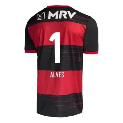 Kinder Fußball Diego Alves #1 Heimtrikot Rot Schwarz Trikot 2020/21 Hemd