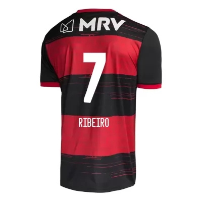 Kinder Fußball Everton Ribeiro #7 Heimtrikot Rot Schwarz Trikot 2020/21 Hemd