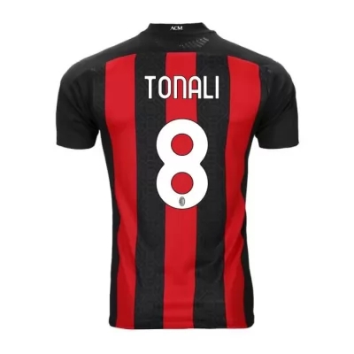 Kinder Fußball Sandro Tonali #8 Heimtrikot Rot Schwarz Trikot 2020/21 Hemd