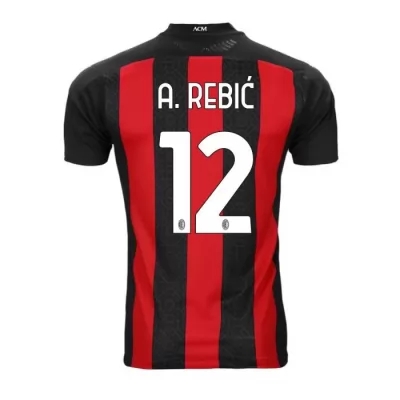 Kinder Fußball Ante Rebic #12 Heimtrikot Rot Schwarz Trikot 2020/21 Hemd