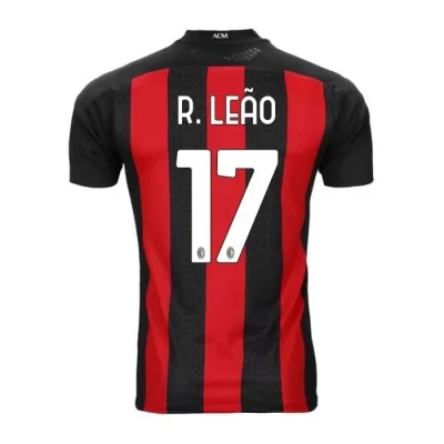 Kinder Fußball Rafael Leao #17 Heimtrikot Rot Schwarz Trikot 2020/21 Hemd