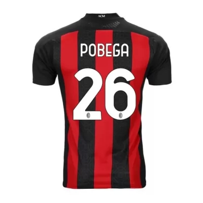 Kinder Fußball Tommaso Pobega #26 Heimtrikot Rot Schwarz Trikot 2020/21 Hemd