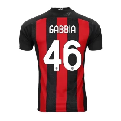 Kinder Fußball Matteo Gabbia #46 Heimtrikot Rot Schwarz Trikot 2020/21 Hemd