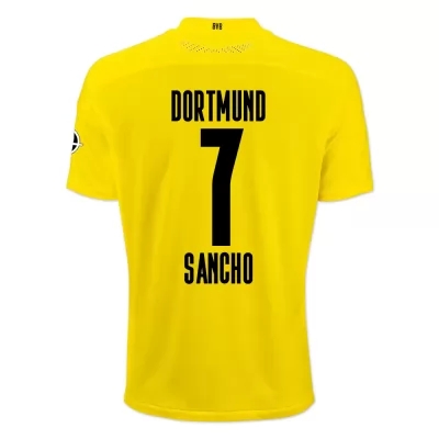 Kinder Fußball Jadon Sancho #7 Heimtrikot Gelb Schwarz Trikot 2020/21 Hemd