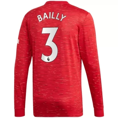 Kinder Fußball Eric Bertrand Bailly #3 Heimtrikot Rot Long Sleeve Trikot 2020/21 Hemd
