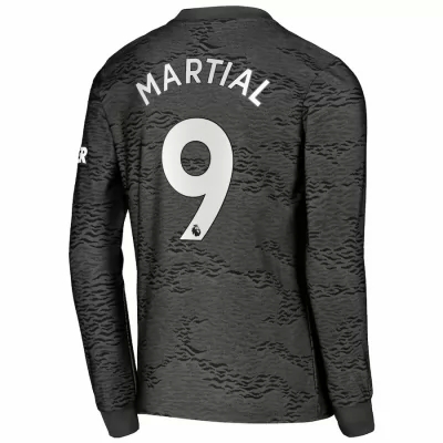 Kinder Fußball Anthony Martial #9 Auswärtstrikot Schwarz Long Sleeve Trikot 2020/21 Hemd