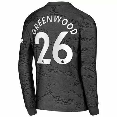 Kinder Fußball Mason Greenwood #26 Auswärtstrikot Schwarz Long Sleeve Trikot 2020/21 Hemd