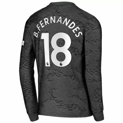 Kinder Fußball Bruno Fernandes #18 Auswärtstrikot Schwarz Long Sleeve Trikot 2020/21 Hemd