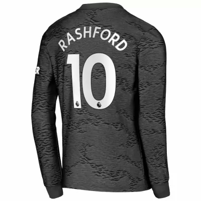 Kinder Fußball Marcus Rashford #10 Auswärtstrikot Schwarz Long Sleeve Trikot 2020/21 Hemd