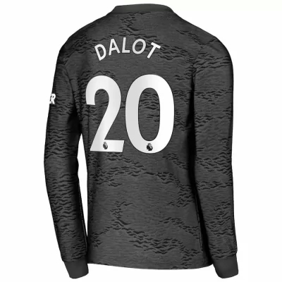 Kinder Fußball Diogo Dalot #20 Auswärtstrikot Schwarz Long Sleeve Trikot 2020/21 Hemd