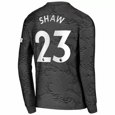 Kinder Fußball Luke Shaw #23 Auswärtstrikot Schwarz Long Sleeve Trikot 2020/21 Hemd