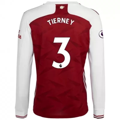 Kinder Fußball Kieran Tierney #3 Heimtrikot Weiß Rot Long Sleeved Shirt 2020/21 Hemd