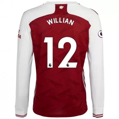 Kinder Fußball Willian #12 Heimtrikot Weiß Rot Long Sleeved Shirt 2020/21 Hemd