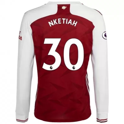 Kinder Fußball Eddie Nketiah #30 Heimtrikot Weiß Rot Long Sleeved Shirt 2020/21 Hemd
