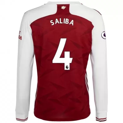 Kinder Fußball William Saliba #4 Heimtrikot Weiß Rot Long Sleeved Shirt 2020/21 Hemd