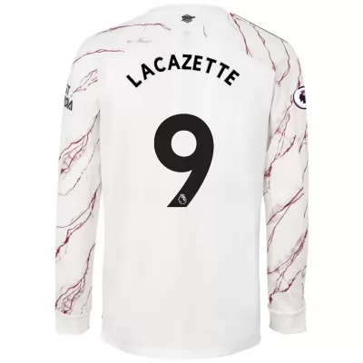 Kinder Fußball Alexandre Lacazette #9 Auswärtstrikot Weiß Long Sleeved Shirt 2020/21 Hemd