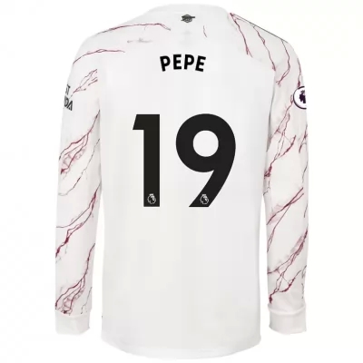Kinder Fußball Nicolas Pepe #19 Auswärtstrikot Weiß Long Sleeved Shirt 2020/21 Hemd
