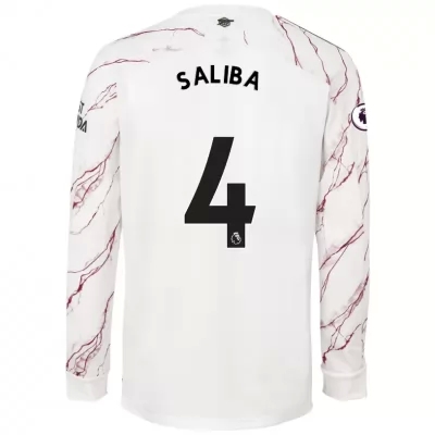 Kinder Fußball William Saliba #4 Auswärtstrikot Weiß Long Sleeved Shirt 2020/21 Hemd