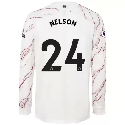 Kinder Fußball Reiss Nelson #24 Auswärtstrikot Weiß Long Sleeved Shirt 2020/21 Hemd