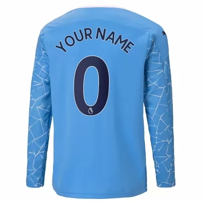Kinder Fußball Dein Name #0 Heimtrikot Blau Long Sleeved Shirt 2020/21 Hemd