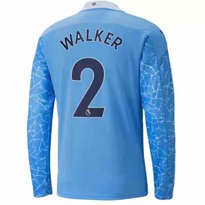 Kinder Fußball Kyle Walker #2 Heimtrikot Blau Long Sleeved Shirt 2020/21 Hemd