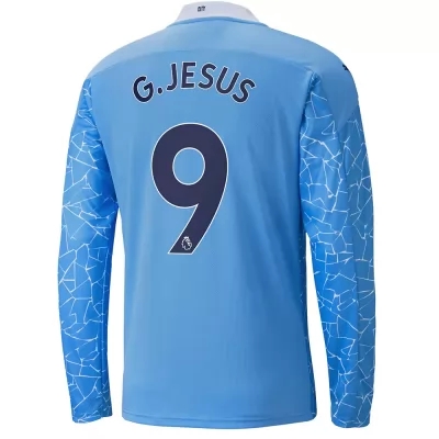 Kinder Fußball Gabriel Jesus #9 Heimtrikot Blau Long Sleeved Shirt 2020/21 Hemd