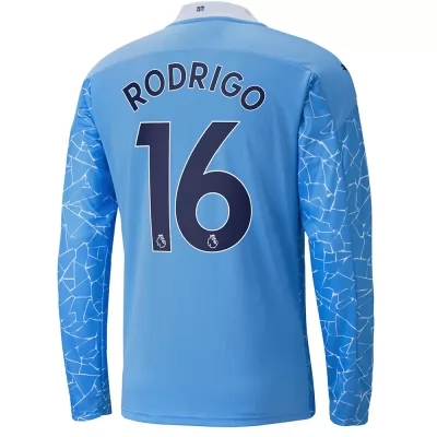 Kinder Fußball Rodri #16 Heimtrikot Blau Long Sleeved Shirt 2020/21 Hemd