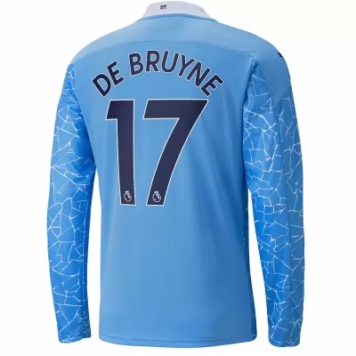 Kinder Fußball Kevin De Bruyne #17 Heimtrikot Blau Long Sleeved Shirt 2020/21 Hemd