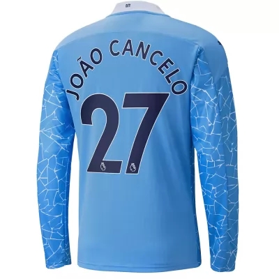 Kinder Fußball Joao Cancelo #27 Heimtrikot Blau Long Sleeved Shirt 2020/21 Hemd