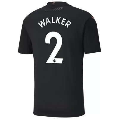 Kinder Fußball Kyle Walker #2 Auswärtstrikot Schwarz Trikot 2020/21 Hemd