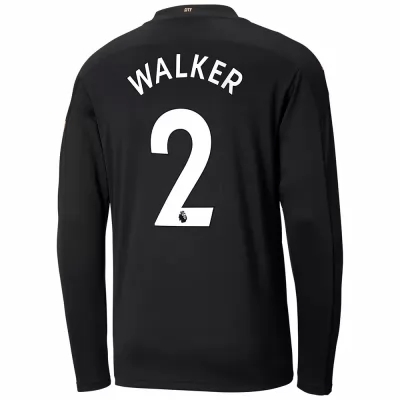 Kinder Fußball Kyle Walker #2 Auswärtstrikot Schwarz Long Sleeved Shirt 2020/21 Hemd
