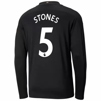 Kinder Fußball John Stones #5 Auswärtstrikot Schwarz Long Sleeved Shirt 2020/21 Hemd