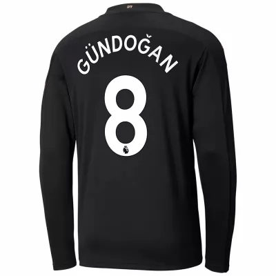Kinder Fußball Ilkay Gundogan #8 Auswärtstrikot Schwarz Long Sleeved Shirt 2020/21 Hemd