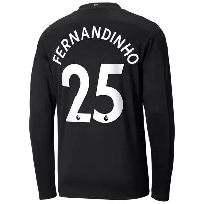 Kinder Fußball Fernandinho #25 Auswärtstrikot Schwarz Long Sleeved Shirt 2020/21 Hemd