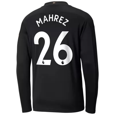 Kinder Fußball Riyad Mahrez #26 Auswärtstrikot Schwarz Long Sleeved Shirt 2020/21 Hemd