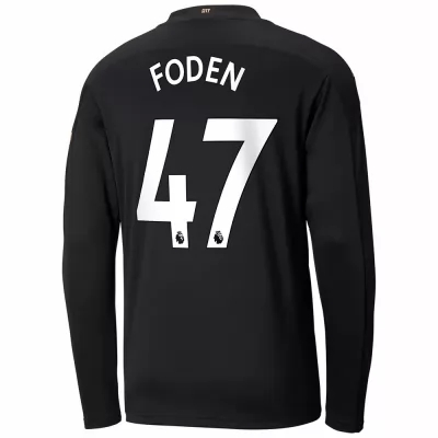 Kinder Fußball Phil Foden #47 Auswärtstrikot Schwarz Long Sleeved Shirt 2020/21 Hemd