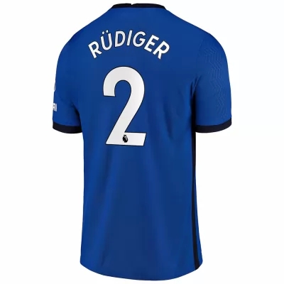 Kinder Fußball Antonio Rudiger #2 Heimtrikot Blau Trikot 2020/21 Hemd