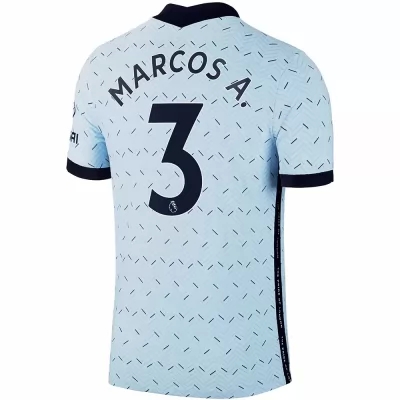 Kinder Fußball Marcos Alonso #3 Auswärtstrikot Hellblau Trikot 2020/21 Hemd