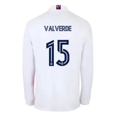 Kinder Fußball Federico Valverde #15 Heimtrikot Weiß Long Sleeve Trikot 2020/21 Hemd