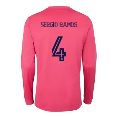 Kinder Fußball Sergio Ramos #4 Auswärtstrikot Rosa Long Sleeve Trikot 2020/21 Hemd
