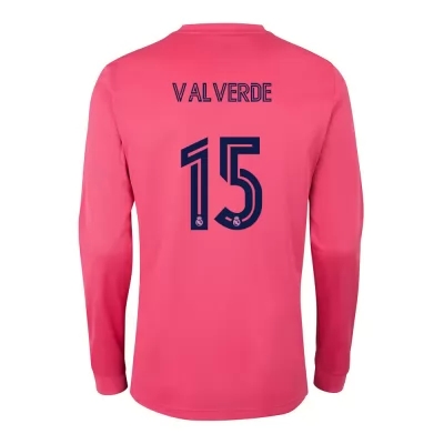Kinder Fußball Federico Valverde #15 Auswärtstrikot Rosa Long Sleeve Trikot 2020/21 Hemd
