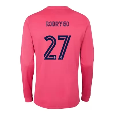 Kinder Fußball Rodrygo #27 Auswärtstrikot Rosa Long Sleeve Trikot 2020/21 Hemd