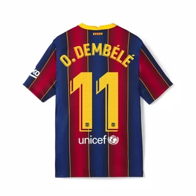 Kinder Fußball Ousmane Dembele #11 Heimtrikot Rot Blau Trikot 2020/21 Hemd
