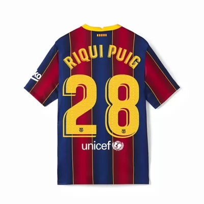 Kinder Fußball Riqui Puig #28 Heimtrikot Rot Blau Trikot 2020/21 Hemd