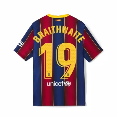 Kinder Fußball Martin Braithwaite #19 Heimtrikot Rot Blau Trikot 2020/21 Hemd