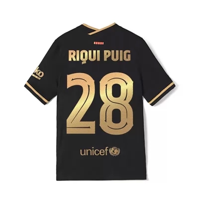 Kinder Fußball Riqui Puig #28 Auswärtstrikot Schwarz Trikot 2020/21 Hemd