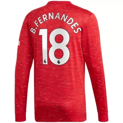 Kinder Fußball Bruno Fernandes #18 Heimtrikot Rot Long Sleeve Trikot 2020/21 Hemd