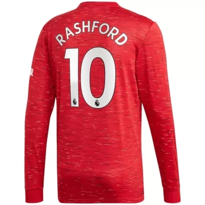 Kinder Fußball Marcus Rashford #10 Heimtrikot Rot Long Sleeve Trikot 2020/21 Hemd