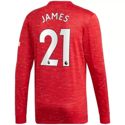 Kinder Fußball Daniel James #21 Heimtrikot Rot Long Sleeve Trikot 2020/21 Hemd